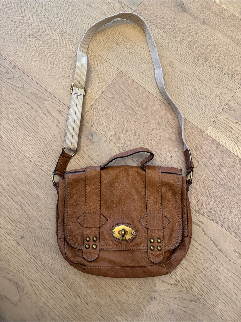 Vintage Brown Leather Fossil Satchel Shoulder Bag